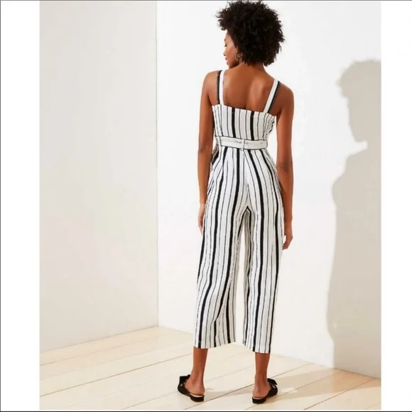 LOFT linen blend stripe jumpsuit - Picture 6 of 13